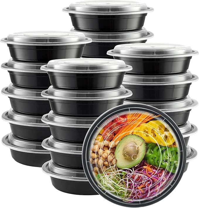 GUSTO 24 oz - 1 Compartment Meal Prep Containers with Lids – [50 Count] Reusable, Microwaveable, Dishwasher & Freezer Safe, BPA-Free Food Storage Boxes for Portion Control (Formerly Comfy Package)