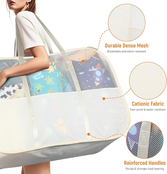 Collapsible Laundry Baskets with 3 Compartment, 150L Tear-proof Pop Up Hamper, Foldable Laundry Basket with Tote Handles, Dirty Clothes Hamper for Laundry, Bedroom, Bathroom, Dorm Beige