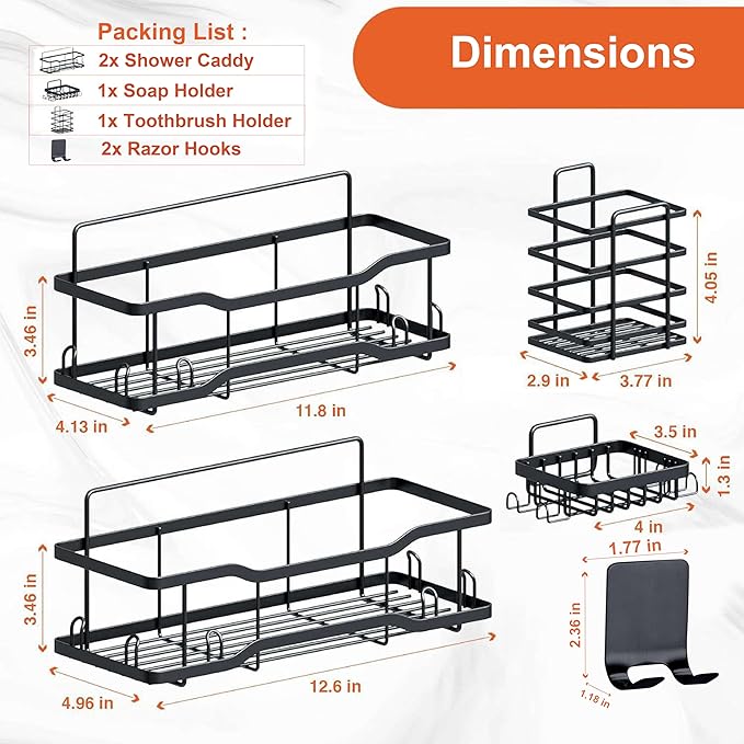Shower Caddy Bathroom Shelves, The Athena Silken 4 Set, 40LB Capacity, Adhesive Tape - No Drill - Rustproof -Gorgeous Powder Coated 304 Stainless Steel Shower Organizer for kitchen & Home Decor - Grey