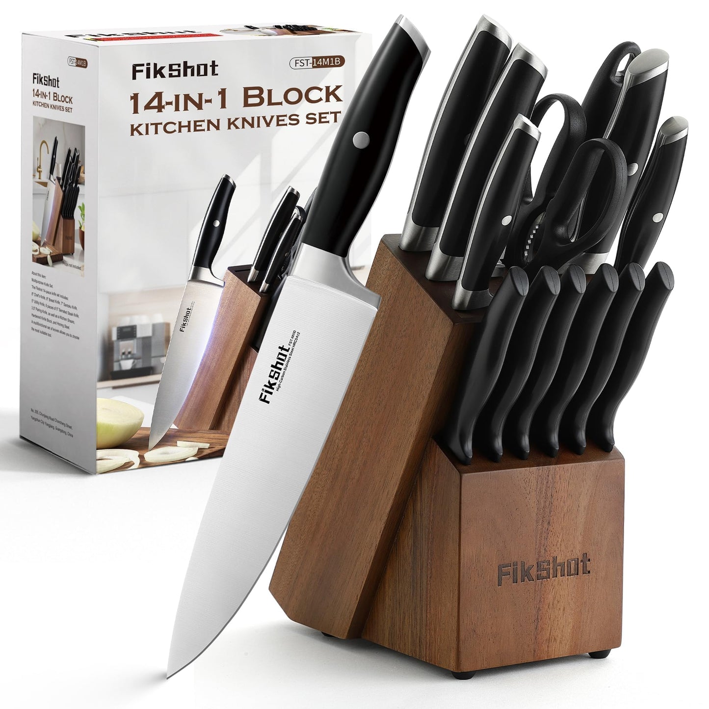Fikshot Knife Set, German Stainless Steel, Black, 14-Piece kitchen knives