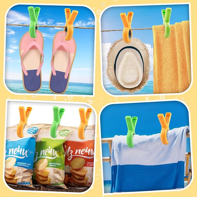 8 Pcs Beach Towel Clips for Beach Chairs, Towel Holder for Beach Chair Pool Chair on Cruise, Jumbo Size Heavy Duty Clothes Pins, Beach Chair Clips to Keep Your Towel from Blowing Away (Green, Orange)