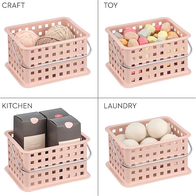iDesign Small Shower Caddy with Handle, Portable Shower Organizer for Dorm or Bathroom, Pink