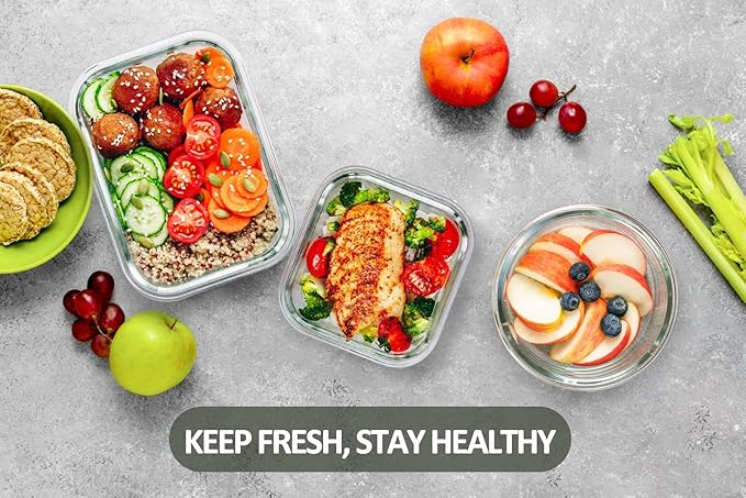 24-Piece Glass Food Storage Containers with Upgraded Snap Locking Lids,Glass Meal Prep Containers Set - Airtight Lunch Containers, Microwave, Oven, Freezer and Dishwasher,White