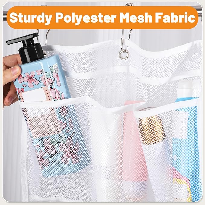 2 Pack Mesh Shower Hanging Caddy, 7 Pockets Hanging Shower Organizer with Metal Loop, Portable Bathroom Bag for Shampoo, Body Wash, Soap, and Cruise Ship Essentials
