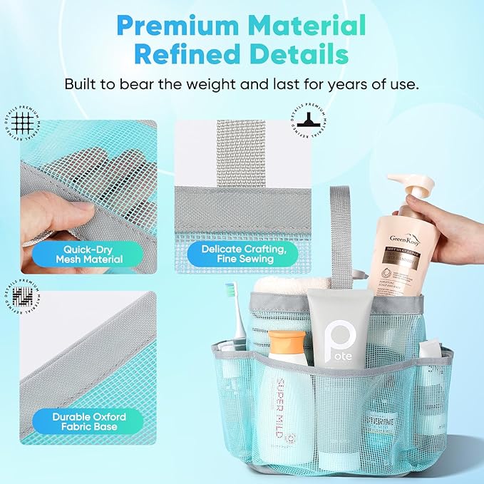EUDELE 2 Pack Mesh Shower Caddy Portable for College Dorm Room Essentials, Shower Caddy Dorm with 8-Pocket Large Capacity,Shower Bag for Beach,Swimming,Gym