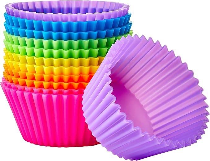 Reusable Non-Stick Silicone Baking Cups, BPA Free, Dishwasher Safe, Easy to Remove, Food Grade, Oven Safe, 2.9 x 2.9 x 1.3 in (LxWxH), Multicolor, 24-Pack