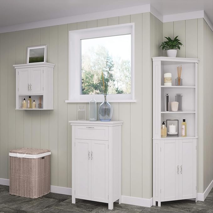 RiverRidge Somerset Two-Door Bathroom and Laundry Wall Mount Storage Medicine Cabinet with Open and Adjustable Shelf - White | Two-Door, Wall Mount, Storage, Open, Adjustable Shelf