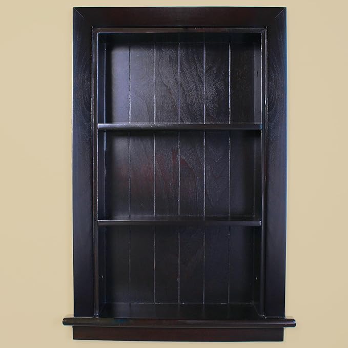 Fox Hollow Furnishings 14x24 Aiden Recessed Wall Niche Medicine Cabinet Replacement, in The Wall Bathroom Cabinet Insert Shelf/Shelves, Made in North America, Real Wood, NO MDF, Beadboard, Dark Brown