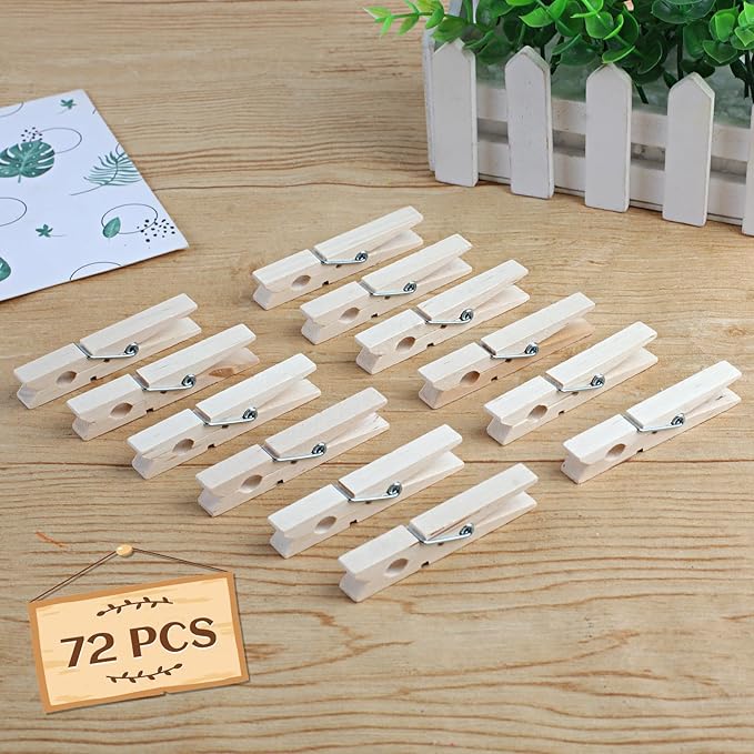 Phinus 72 Pcs Wooden Clothes Pins, 2.9 Inch Clothes Pins for Hanging Clothes, Pictures, Photos, Classroom, Crafts, Decoration, Clothespins Heavy Duty (Original Wooden Color)