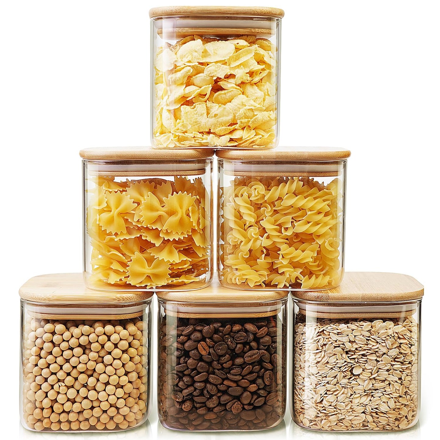 53 oz Square Glass Food Storage Containers with Airtight Bamboo Lids, 4Pack