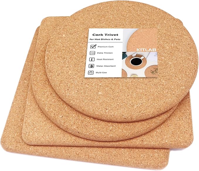 KITLAB Cork Trivets for Hot Dishes, Hot Pots and Pans, 8 Inch 4 Pcs
