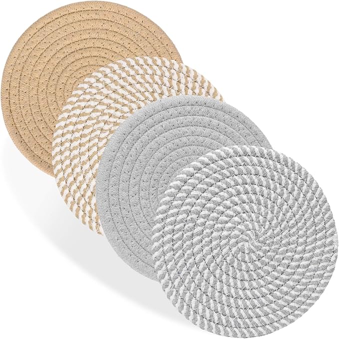 Billbotk 7" Trivets for Dishes, Pots and Pans, 4 Heat Resistant Hot Pads, Pot Holders for Kitchen, Plate Mats for Countertops, Table, Home Essentials, Farmhouse Decor