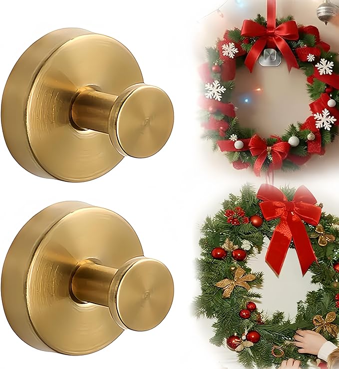Suction Cup Hooks for Wreaths on Glass, 2026 Upgrade No Drill Towel Hooks Stainless Steel Waterproof Suction Cup Hooks, Wreath Hanger for Front Door for Kitchen, Bedroom (4, White)