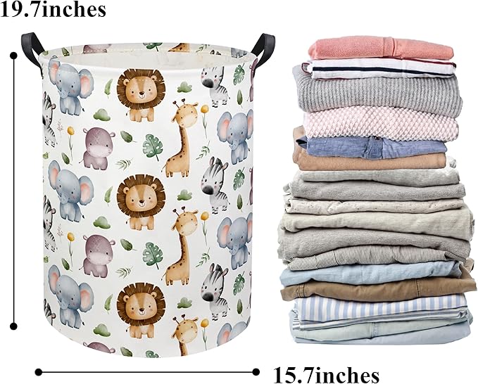 HIYAGON Baby Laundry Hamper Basket Baby Hamper for Nursery Boy and Girl Cute Kids Toys Storage Bin Organizer Animal Room Decor(Animal)
