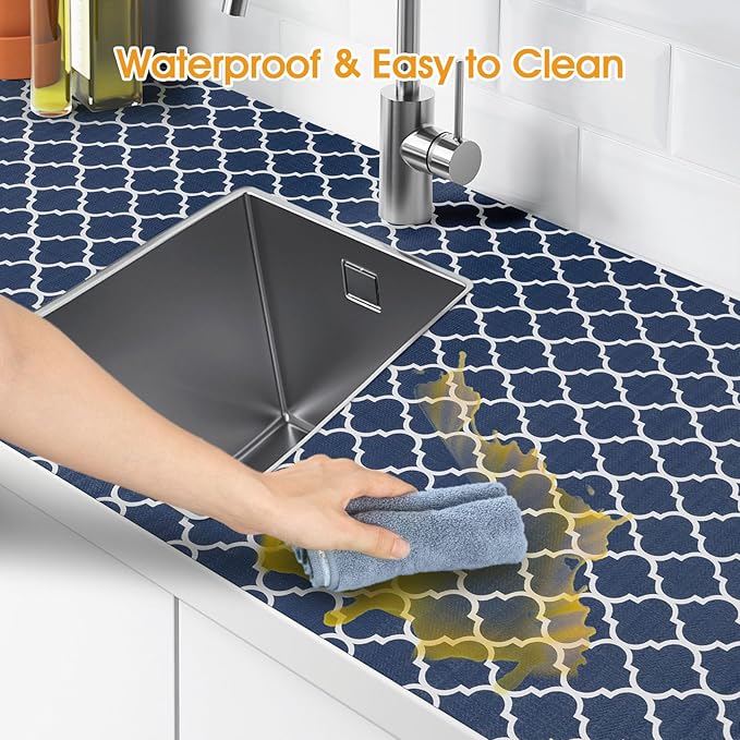 Shelf and Drawer Liner for Kitchen Cabinets Non-Adhesive, Strong Grip Non-Slip Thickened Cabinet Liners for Shelves, Waterproof Mats for Dresser Cupboard, Blue, 17 in x 10 Feet