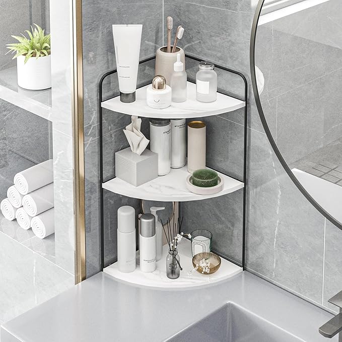 Bathroom Counter Organizer,Countertop Organizer,Vanity Organizers,Bathroom Storage,Bathroom Sink Caddy,Counter Shelf,Corner Counter,Corner Shelves(Black-White Marble)