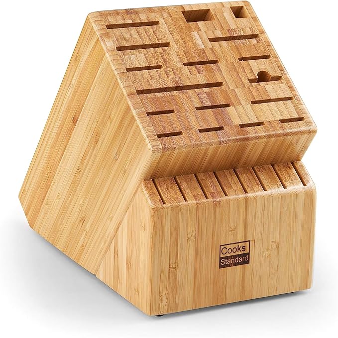 Cooks Standard Bamboo Knife Storage Block without Knives, 20 Slot Universal Knife Holder Countertop Butcher Block Knife Stand for Easy Kitchen Storage