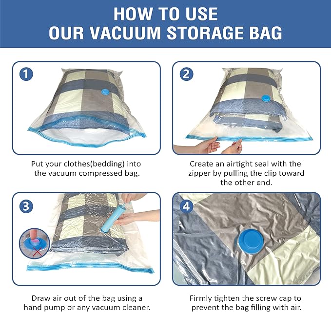 Cozy Essential 8 Jumbo Vacuum Storage Bags, Space Saver Bags Compression Storage Bags for Comforters and Blankets, Pillow, Bedding, Vacuum Sealer Bags for Clothes Storage