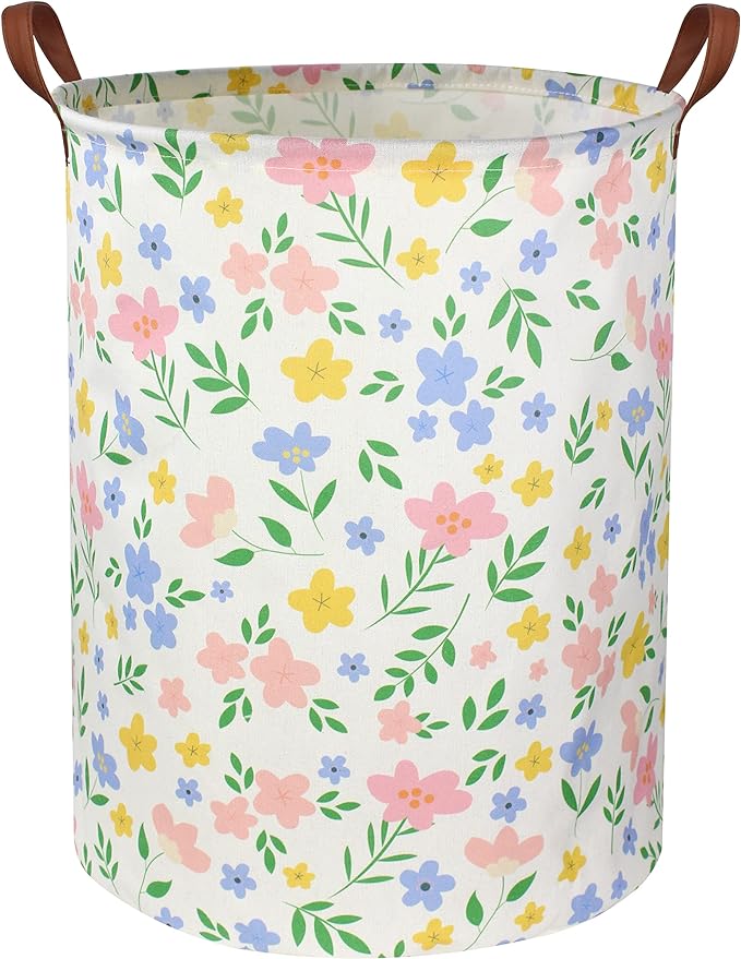 HIYAGON Girls Laundry hamper Baby Girl Hamper Kids Toy Storage Organizer Bins Gift Basket for Bedroom Decor(Flowers)