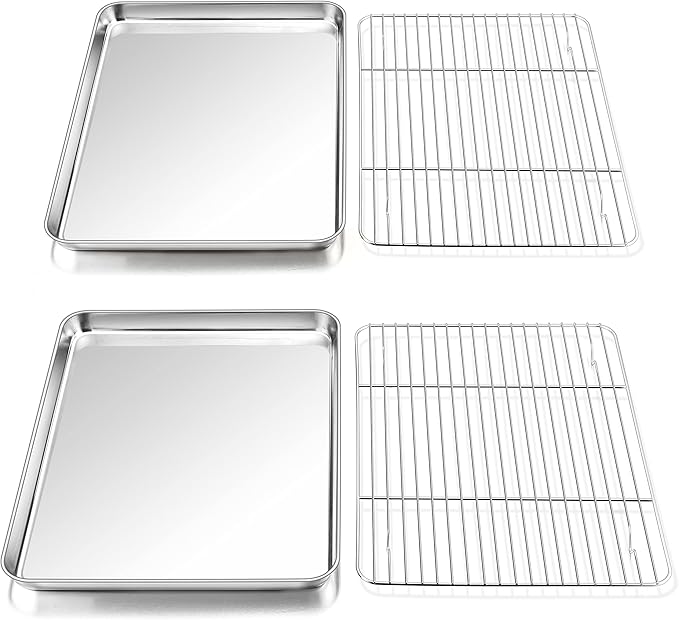 P&P CHEF 16 Inch Baking Sheet with Rack Set, Pans with Flat Racks