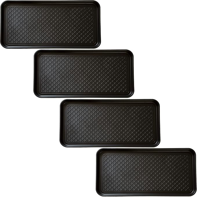 All Weather Boot Tray Set - Set of 4 Large Water-Resistant Plastic Utility Shoe Mats for Indoor and Outdoor Use in All Seasons by Stalwart (Black)