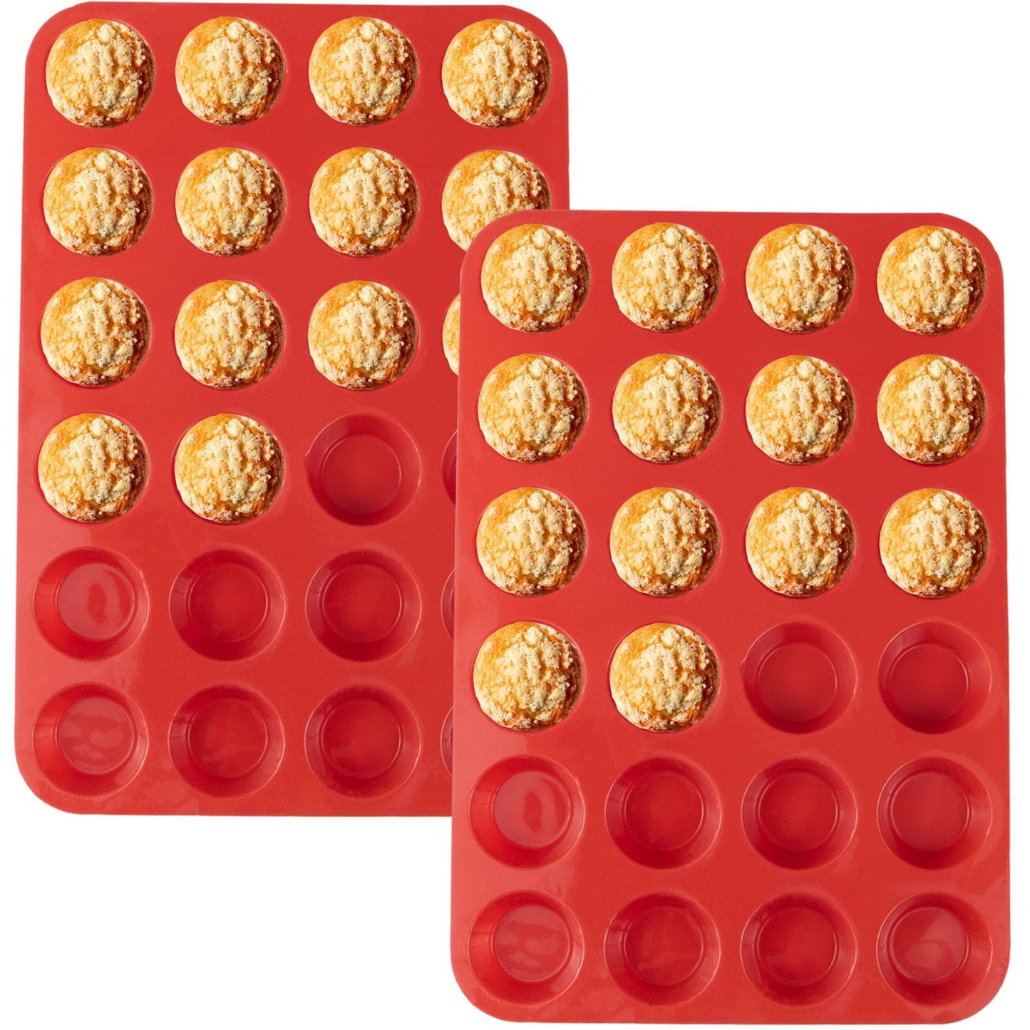 LERIYUFS 12 Cups Silicone Mini Muffin Pan Set, Nonstick Mini Cupcake Pans, BPA Free Small Muffin Tin for Baking, Set of 2 (Red+Red)