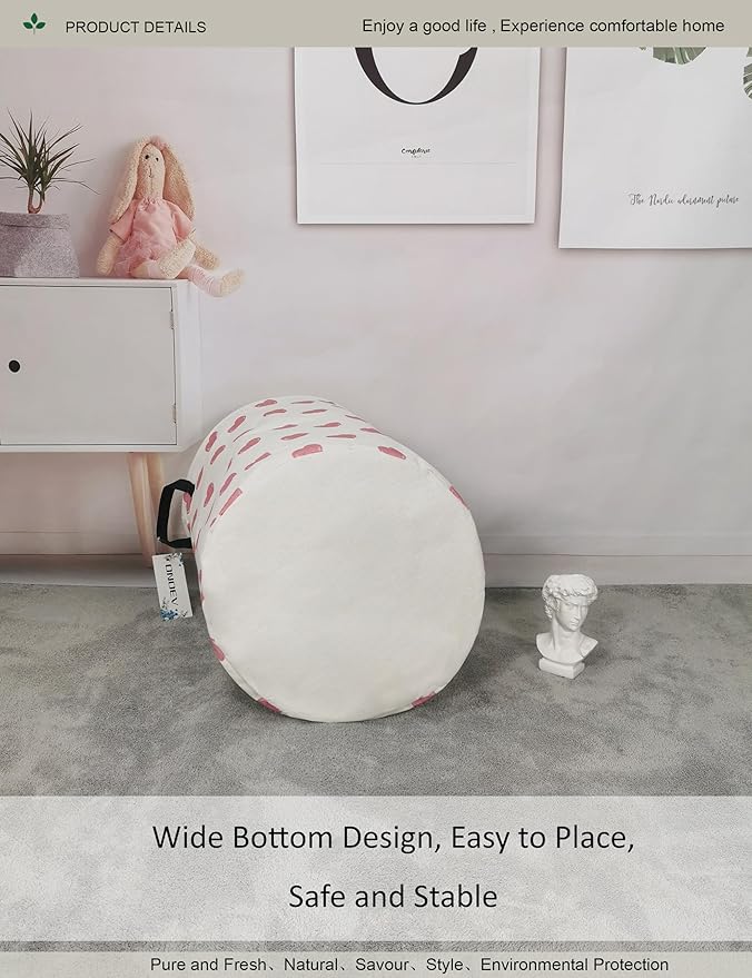 Round waterproof laundry basket,foldable storage basket,laundry Hampers with handle,gift basket,suitable for children's room and toy storage (Pink Hearts)