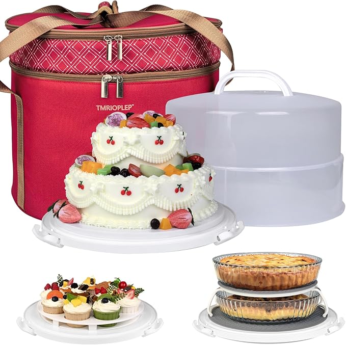 Tmrioplep 12 Inch Cake carrier Container with Lid and Handles Includes Insulated Bag for Safe Transportation of Buttercream Doesn't Melt Easy for Cakes, Pies and Cupcakes (Green)