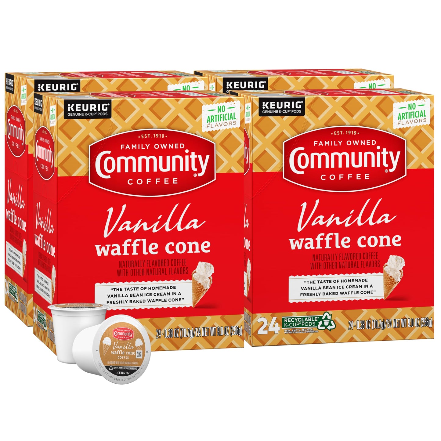 Community Coffee Vanilla Waffle Cone 60 Count Coffee Pods, Ice Cream Flavored, Compatible with Keurig 2.0 K-Cup Brewers, 10 Count (Pack of 6)