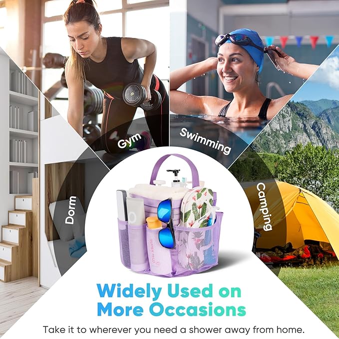 EUDELE Mesh Shower Caddy Portable for College Dorm Room Essentials,Portable Shower Caddy Dorm with 8-Pocket Large Capacity, Shower Bag for Beach, Swimming, Gym-Purple