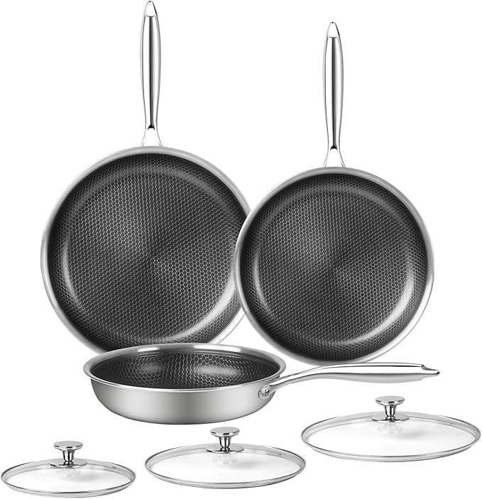 Innerwell Non Stick Frying Pans, Stainless Steel Pan Set with Lid