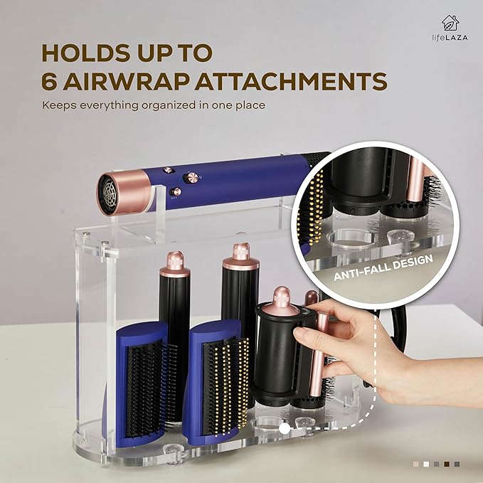 LifeLAZA Acrylic Holder and Organizer Compatible with Airwrap of Dyson and Airwrap Attachments, Airwrap Stand Storage, Countertop Airwrap Styler Rack Compatible with Airwrap Accessories