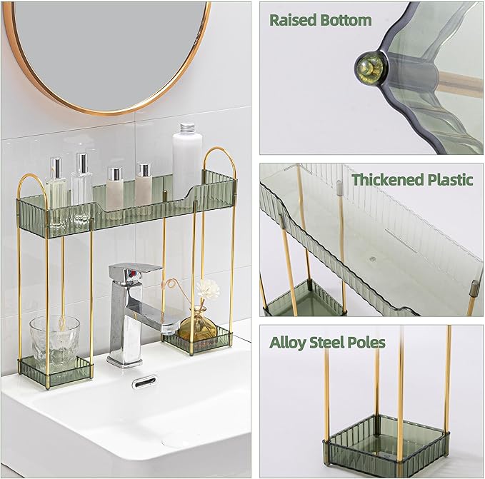 YCIA&DONE Bathroom Countertop Organizer Over The Faucet, Narrow Counter Organizers Above Sink, Table Mounted Faucet Sink Shelf for Kitchen, Toilet, Laundry(Vintage Green)