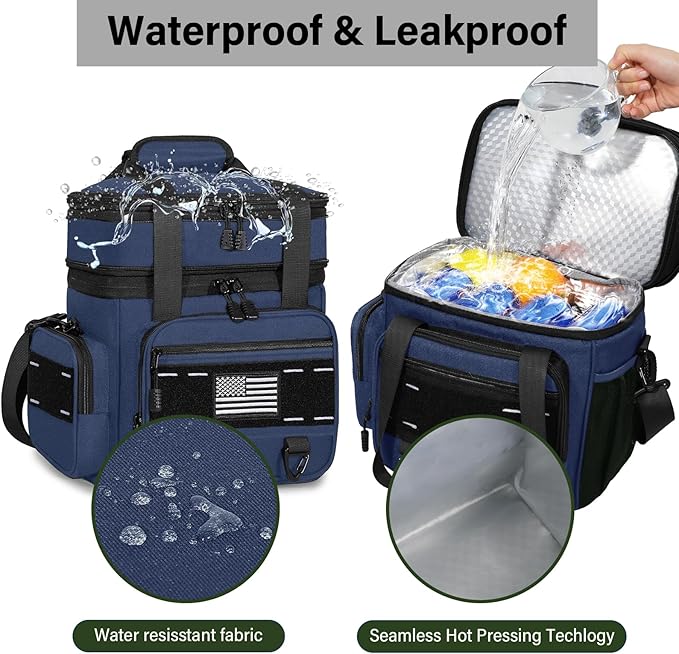 Expandable Tactical Lunch Box, Large Insulated Lunch Cooler Bag Heavy Duty Leakproof Lunch Pail for Men Adults Work Office Outdoor Picnic Trips,16L,Blue