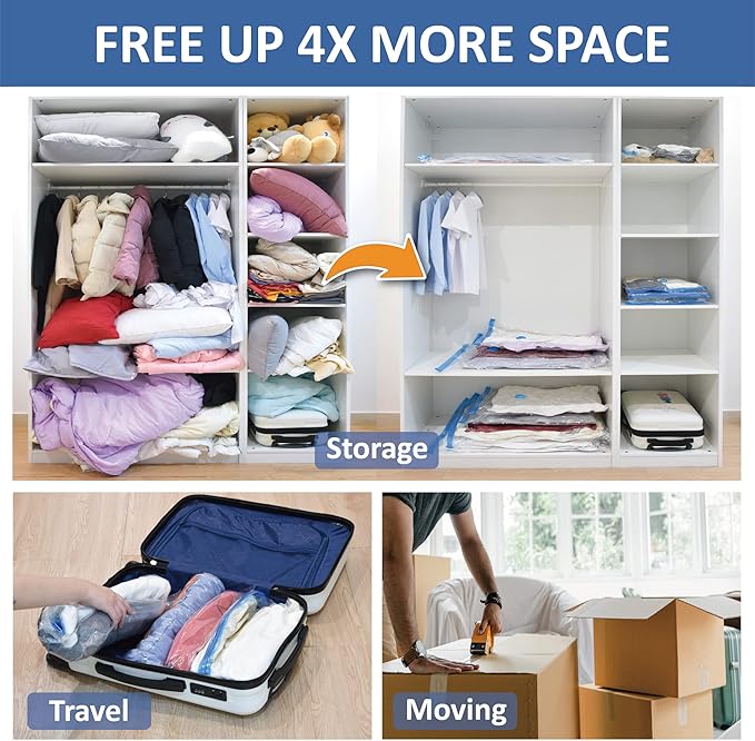 Cozy Essential 8 Jumbo Vacuum Storage Bags, Space Saver Bags Compression Storage Bags for Comforters and Blankets, Pillow, Bedding, Vacuum Sealer Bags for Clothes Storage