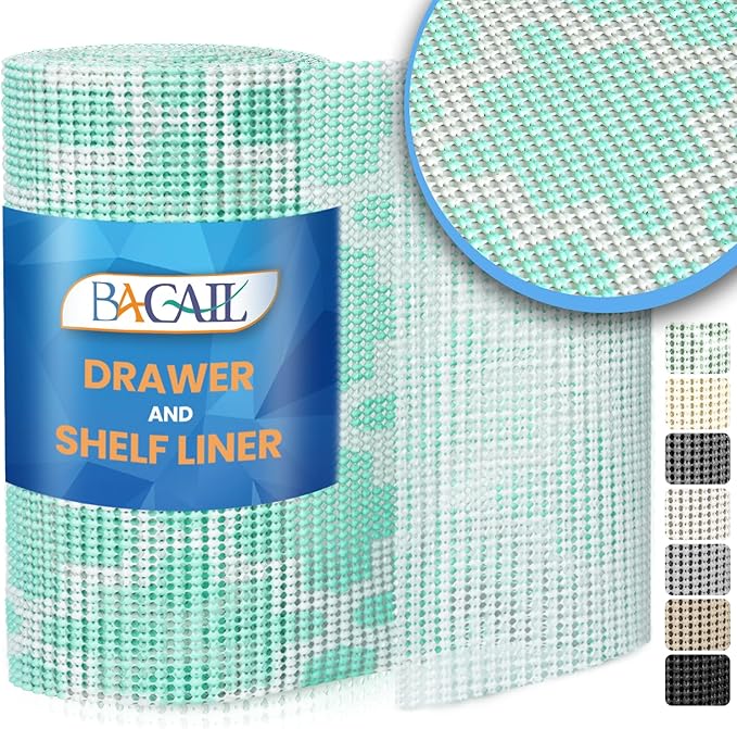 BAGAIL Drawer and Shelf Liner, 17.5 in X 10 Ft Non-Adhesive Shelf Liners for Kitchen Cabinets, Thick Strong Grip Liners for Desk, Shelves, Bathroom Drawers, Cabinet Protection - BlueQuatrefoil