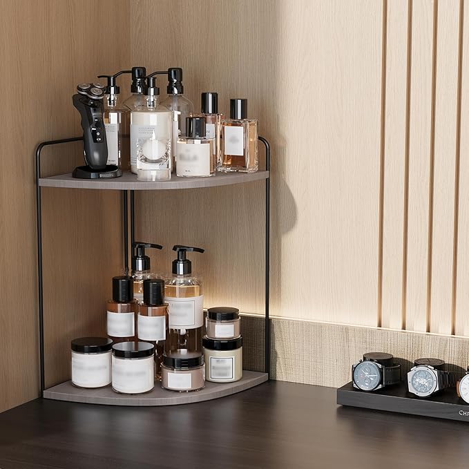 Bathroom Counter Organizer,Countertop Organizer,Vanity Organizers,Bathroom Storage,Bathroom Sink Caddy,Counter Shelf,Corner Counter,Corner Shelves(Black-Grey)
