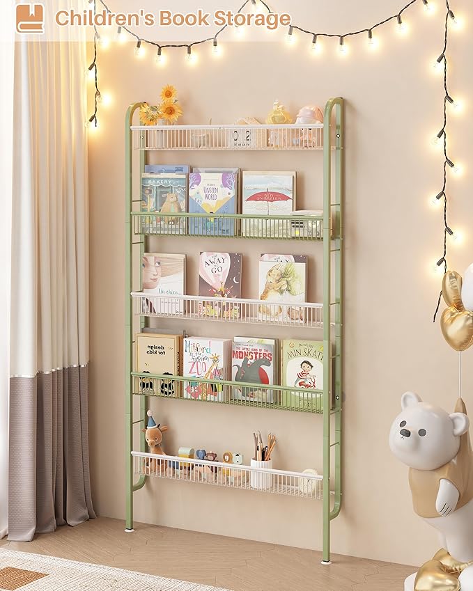 UMDONX Behind The Door Bathroom Shelf Narrow 5-Tier, Space-Saving Slim Storage Shelf Narrow Shelving Unit for Bathroom and Kitchen White