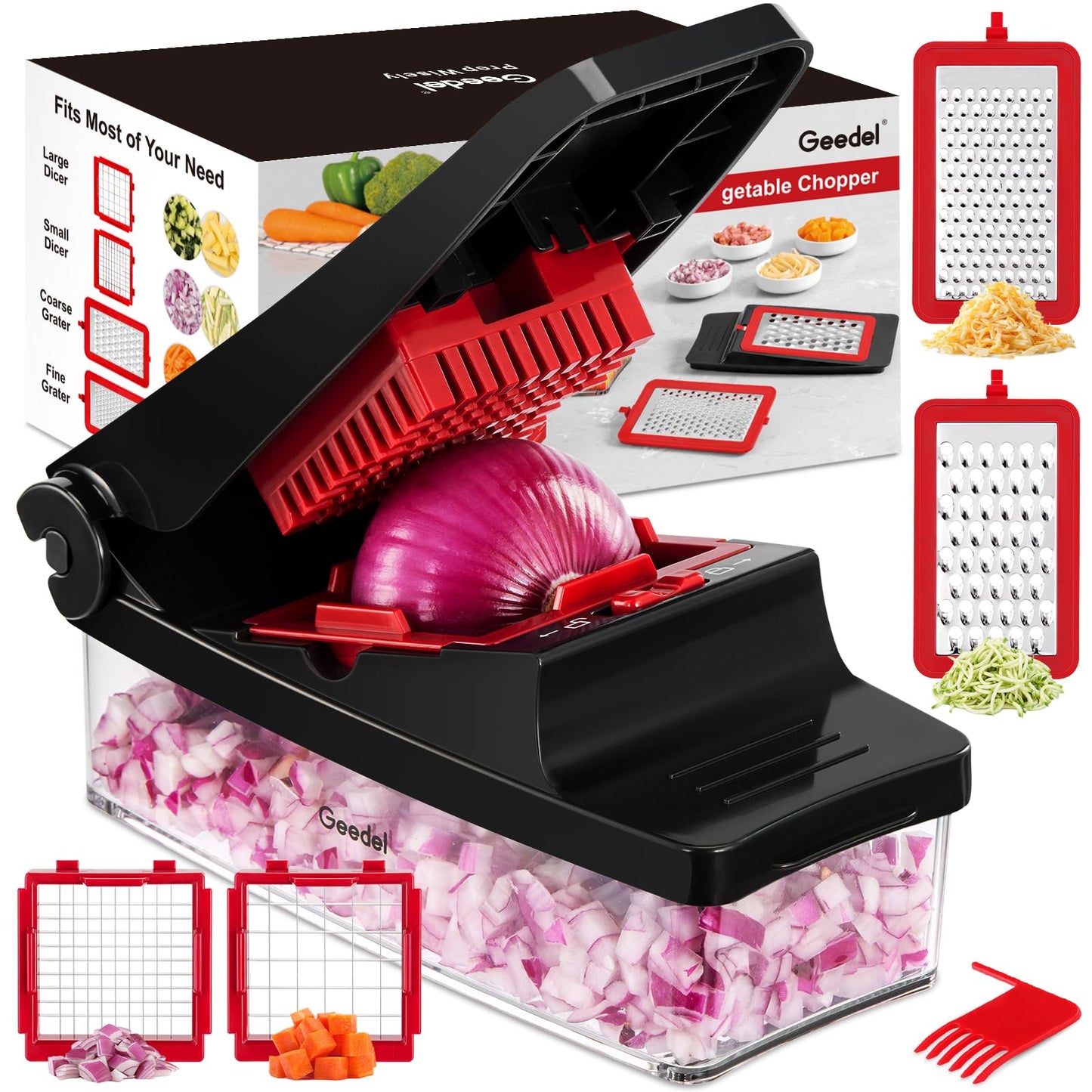 Geedel Vegetable Chopper with Container, 4 in 1 Food Chopper Veggie Slicer
