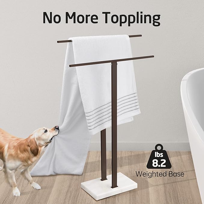 KES Bronze Standing Towel Rack with Weighted Marble Base, 2-Tier Towel Rack Stand for Bathroom Floor, Bath Towel Holder Fits Bath Towel & Hand Towel,18/8 Stainless Steel, BTH217-BB