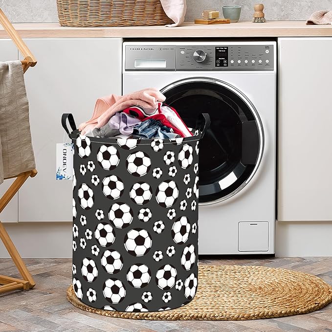 Round Foldable Kids' Football Laundry Hamper Multi Use Laundry Basket Soccer Gift Basket Toy Organizer for Boys and Girls (Soccer)