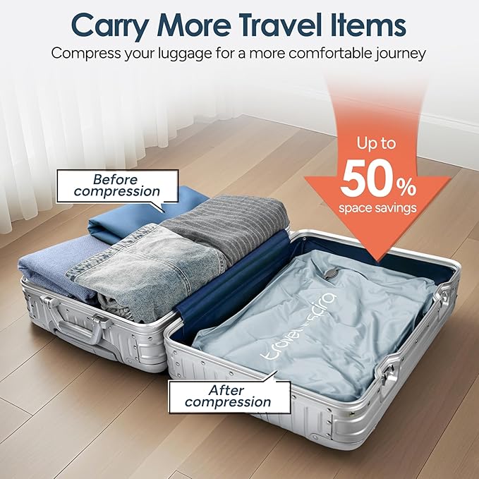 Gray Blue Vacuum Travel Bag with Wireless Electric Pump, 22L Packing Cube