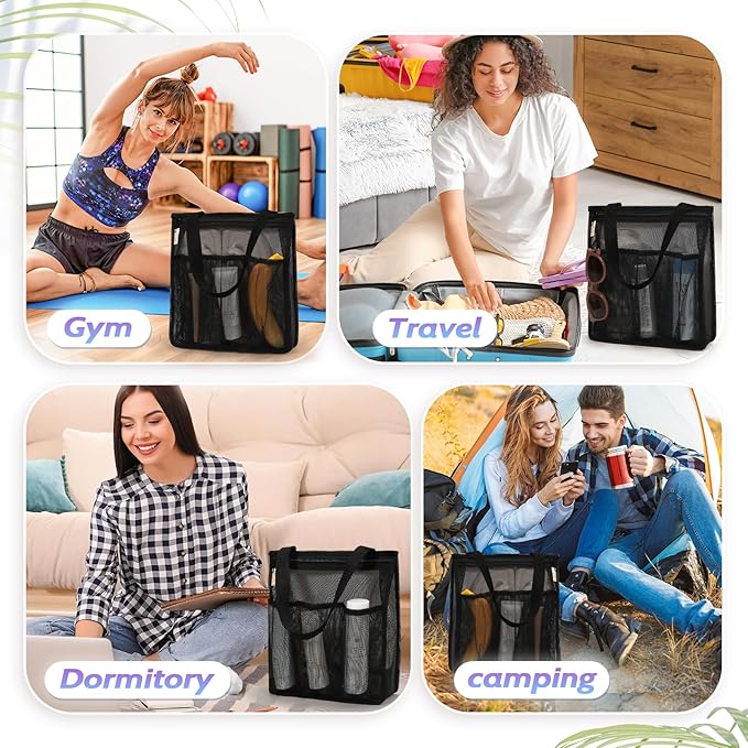 Portable Mesh Shower Caddy, Gym Travel Camp Dorm Room Essentials for College Student Boy Girl, Bathroom Shower Bag - Black