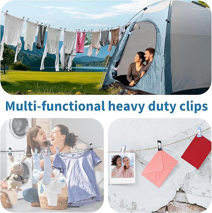 Clothes Pins Heavy Duty Out Door 30 Pack,Chip Clips 2.17 Inch, Bag Clips, Clothespins,Chip Clips Bag Clips Food Clips for Laundry, Bag Clips for Food Clips for Hanging Stainless Stee(Gray)