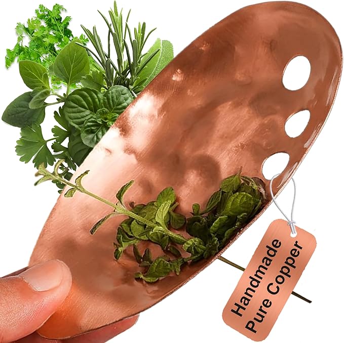 Copper Herb Stripper Bowl - Handmade with 7 Hole Sizes, Shreds and Catches