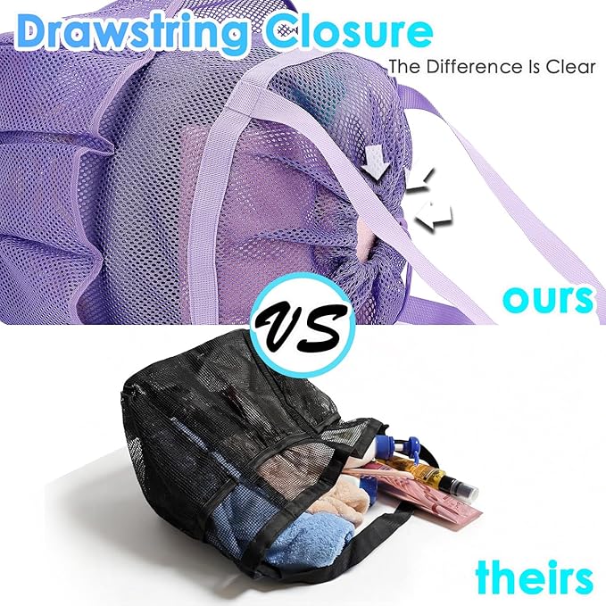 Mesh Shower Caddy Portable with Drawstring, Dorm Room Essentials for College Girls Guys, 8-Pocket Large Shower Bag Basket Tote for Camping Beach Gym Travel Toiletry Bathroom