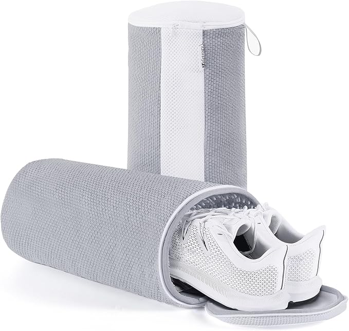 Shoe Washing Machine Bag 2Pcs, Laundry Bag for Shoe Washer & Dryer, Sneaker Cleaning Bag Plush Fibers for All Size Sneaker Deep Clean, Reusable Tennis Wash Bag Invisible Zipper (Grey)