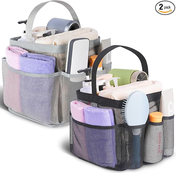 EUDELE 2 Pack Mesh Shower Caddy Portable for College Dorm Room Essentials, Shower Caddy Dorm with 8-Pocket Large Capacity,Shower Bag for Beach,Swimming,Gym