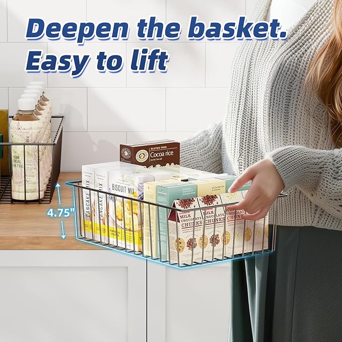 Simple Trending 8 Pack Large Metal Wire Baskets for Storage, Black