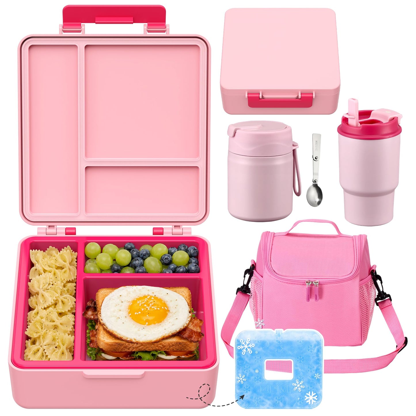 Pawtong Lunch Box Set with Bento Box Container, 17OZ Stainless Steel Food Soup Thermo, Kids Water Bottle & Portable Insulated Lunch Bag, Leakproof, Hot/Cold Retention for School, Travel (Dinasour)